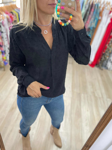 Imagen 10 de 10 de Blusa Camisa Cuello Mao Plumetti Talles Grandes The Big Shop