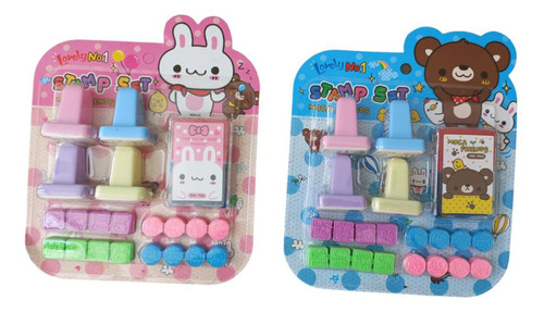 Set De Sellos Animalito Oso Conejo Friends Super Kawai Niños