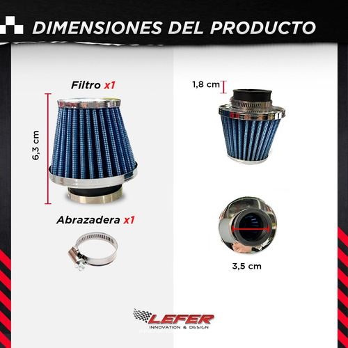 Imagen 3 de 9 de Filtro Venteo Auto Conico Deportivo De Aire Moto Azul 35mm