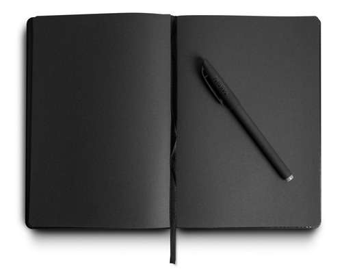 Imagen 1 de 7 de Cuaderno Negro Planner Hojas Negras A5 Agenda Con 2 Lápices