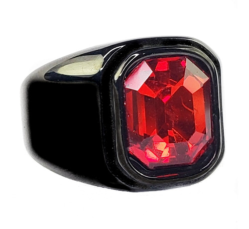 Anillo Elegante Negro Y Rojo Acero Inoxidable Solido Hombre