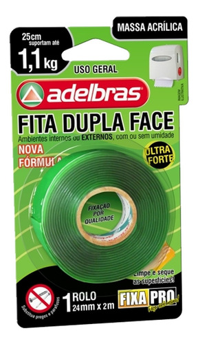 Fita Dupla Face 24mm X 2m Adelbras Transparente Acrilica