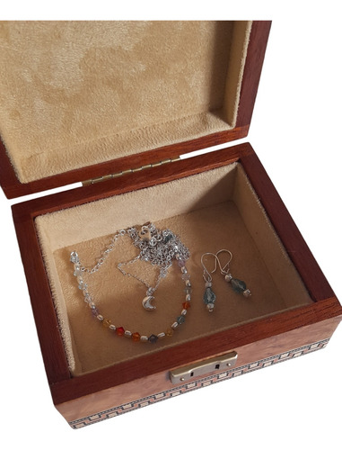 Fino Joyero Madera + Set Joyas De Plata Regalo Mujer Dama 