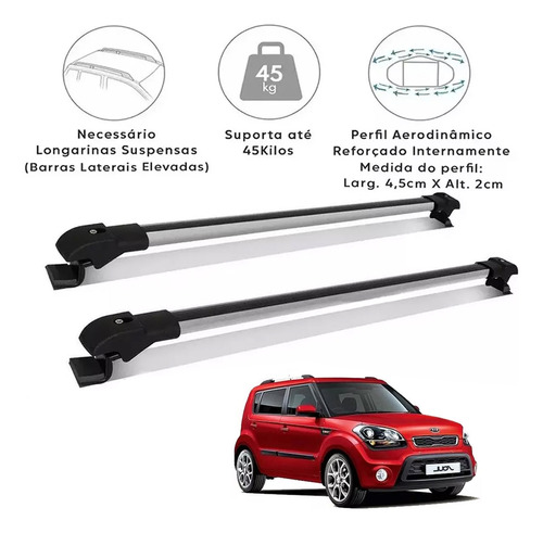 Rack De Teto Travessa Bagageiro Kia Soul 2014 Slim 45kg