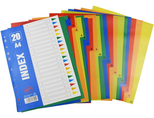 Pack 12 Separador Divisor De Hoja Carpeta A4 20 Pcs