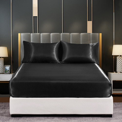 Juego De Ropa De Cama De Seda Sintética De Color Liso De 4 P