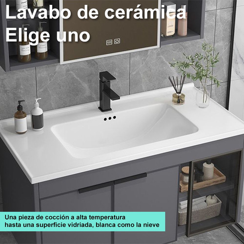 Lavabo Cerámica Marmol Rectangular Moderno Con Espejo Y Luz