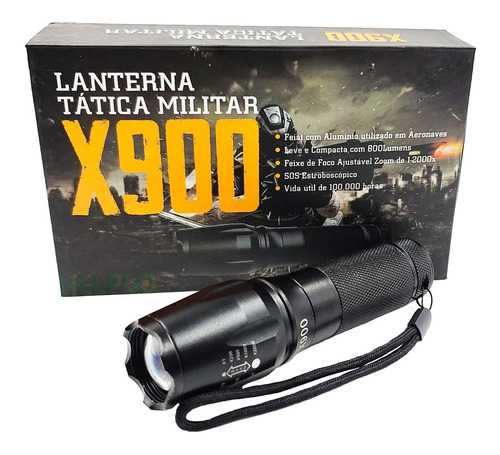 Lanterna Tática Militar Led X900 C/ Bateria Recarregável Cor da lanterna Preto Cor da luz Branco/Neutro