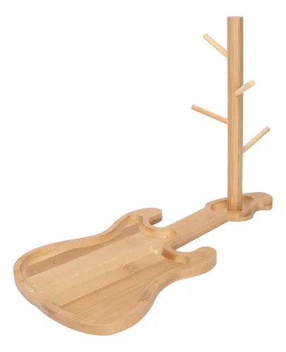 Jewelry Key Storage Rack Tray Wood Modern Guitar Shaped Base
