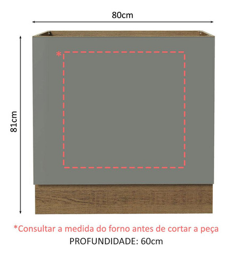 Balcão Para Forno De Embutir 80 X 60 Cm Sem Tampo Madesa Cor Rustic/Cinza
