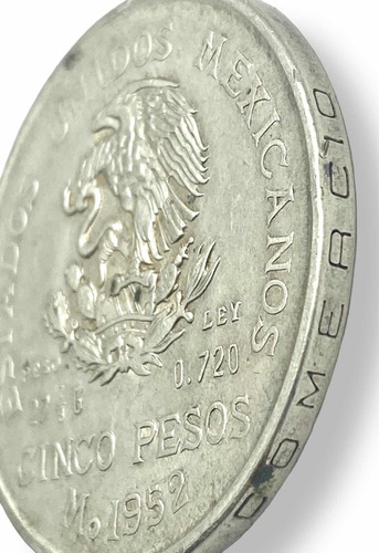 Moneda De Plata 5 Pesos Hidalgo 1952 Con 27.5 Gr Ley 720 (Usado)