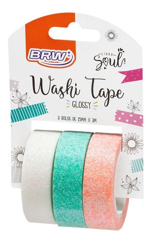 Fita Adesiva Washi Tape Glossy Glitter Brw C/3 Unidades 3m