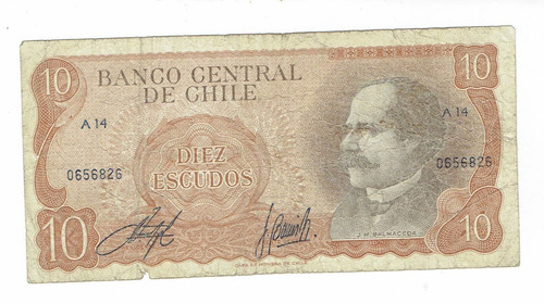 Billete De Chile, 10 Escudos. Jp