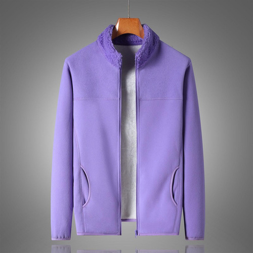 Jaqueta Masculina Com Zíper De Cor Sólida, Manga Comprida, R