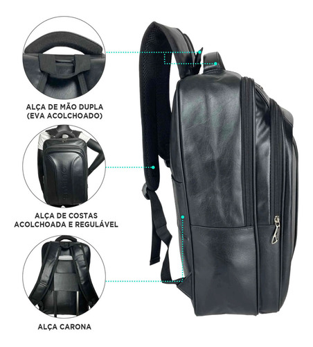 Mochila Executiva Notebook Couro Ecológico Santino San200u01 Cor Preta