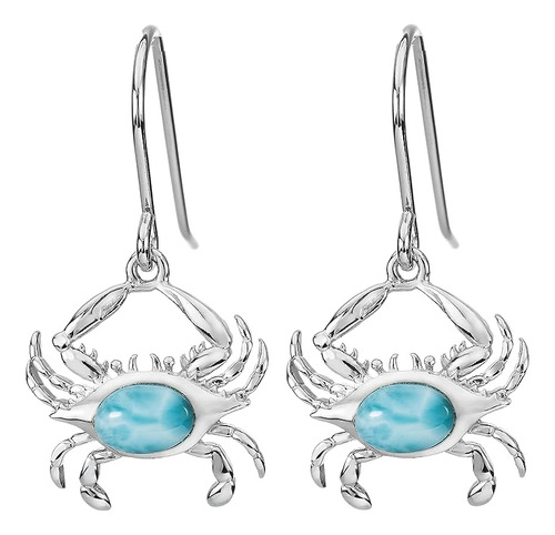 Aretes Colgantes Plata 925 Con Forma Cangrejo Larimar Horosc