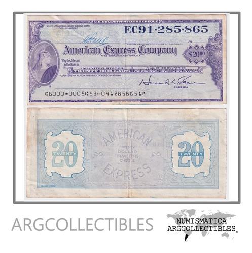 Usa Billete 20 Dolares 1960 Vf Travelers Cheque American Exp