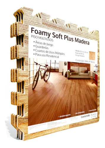 Tapete Foamy Fomi Fomy Imitacion Madera 4 Piezas Abarca 1m² Color Crema Madera / Wood