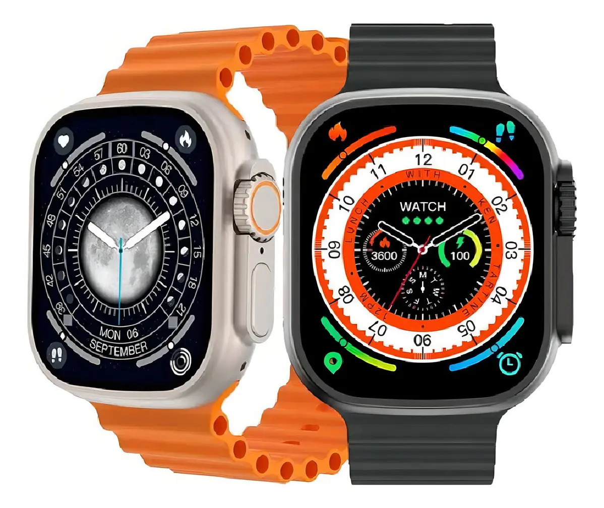 Smartwatch Smartwatch Smartwatch 9X MAX ULTRA X9MAX tela de 1.929" com pulseira de silicone cor laranja e preto y caixa color titânio