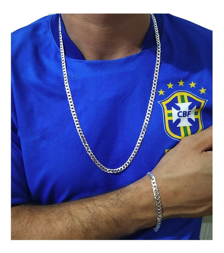 Conjunto Corrente E Pulseira Prata Masculina Grumet 6mm 70cm