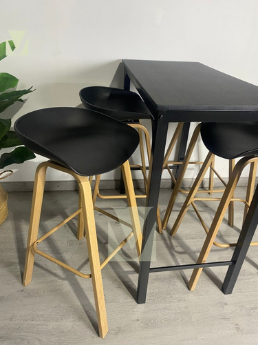 Comedor Alto Estilo Bar X4 Taburete Cuppy Y Mesa Rectangular