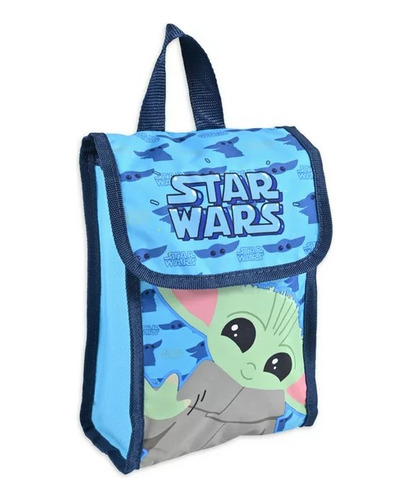 Set 3 Piezas Mochila Escolar Star Wars Baby Yoda 16 Pulgadas Bolsillo Frontal Y Laterales Correas Ajustables Color Azul