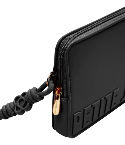 Melhor Bolsa De Mão Petite Jolie Com Zíper Acambamento Dos Ferragens Ouro Cor Preto Correia De Ombro Preto Desenho Do Tecido Lisa