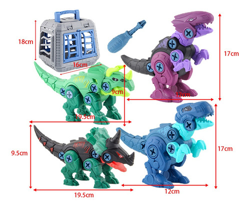 4x Dinosaur Toys Combinación De Tuercas De Tornillo Para