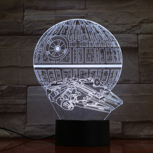 Lámpara Mesa 3d Estrella De La Muerte Base Negra + Control