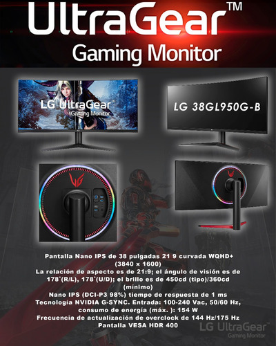 Monitor LG Ultragear LG 38gl950g-b