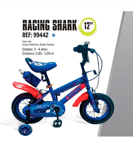 Imagen 4 de 6 de Bicicleta Rin 12 Plt Racing Shark Para Niños