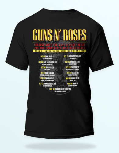 Camiseta Guns N' Roses Tour 2025 (com Datas) Plus Size