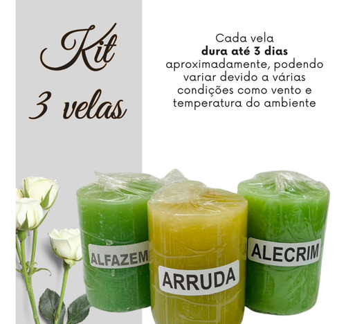 Kit 3 Velas Relaxante Aromáticas Alfazema, Arruda E Alecrim