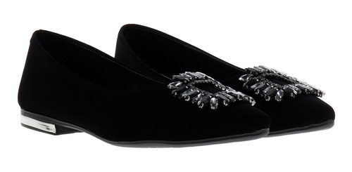 Imagen 3 de 4 de Zapatilla Flat Material Ante Con Pedrería Brillante Erez