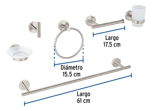 Juego De Accesorios Para Baño, 6 Pzas. Foset Tba-7000n Satín