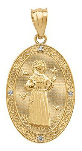 Oro 14k San Francisco De Asís Diamante Oval Medalla Encanto 