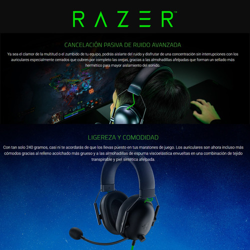 Imagen 5 de 9 de Audífonos Diadema Gamer Razer Blackshark V2 X / Sonido 7.1