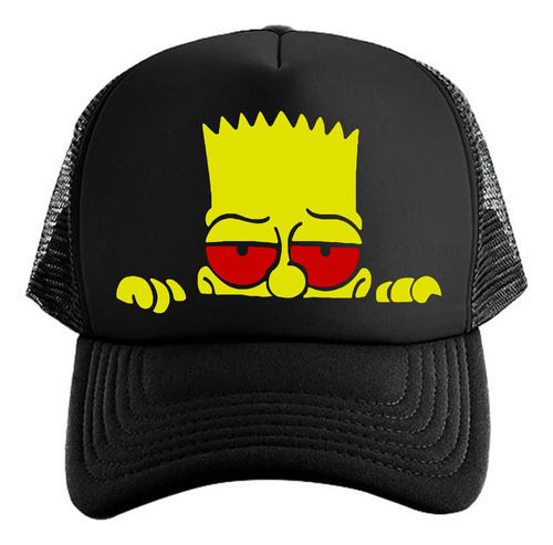 Gorra Black Unisex De Malla Bart Simpson Ojos Rojos