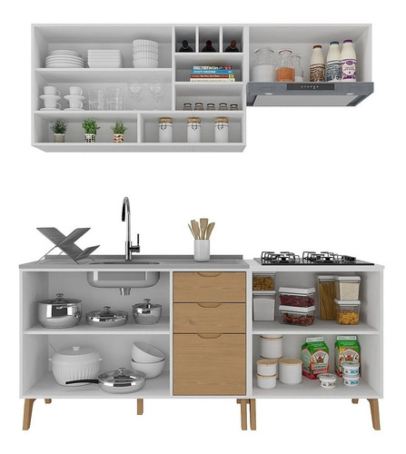 Imagen 7 de 8 de Mueble De Cocina Bajo Mesada + Aereos + Alacena Madera V Lcm