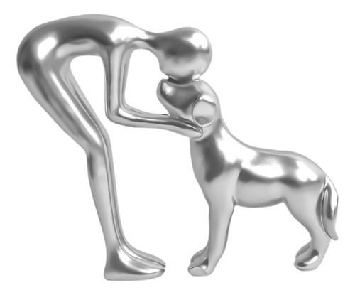 Person Embraces Dog Figurine Keepsake Centerpiece Silver
