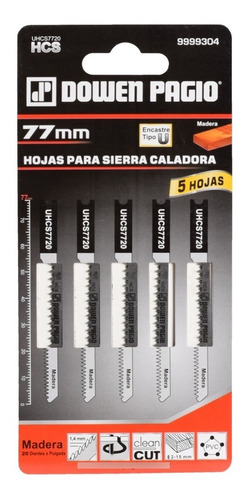  5 Hojas De Sierra Caladora 77mm Madera Dowen Pagio