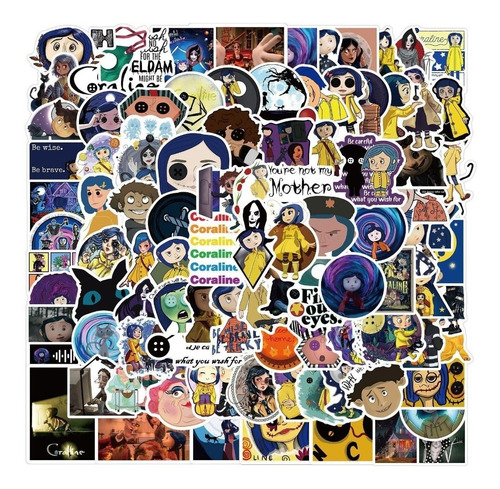 50 Stickers De Coraline - Etiquetas Autoadhesivas