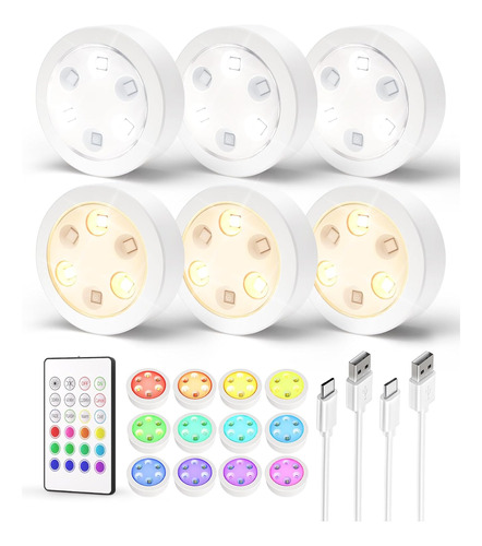 Luces Puck Control Remoto, Led Rgb Cambiable 14 Colores...