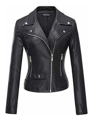 Chaqueta Corta Mujer Moto Biker Corta Piel Sintética Tanming