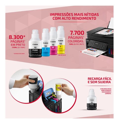 Impressora a cor multifuncional Canon Mega Tank G7010 com wifi preta 100V/240V