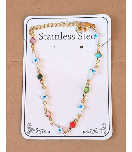 Set 2 Pulseras Ojos Turcos Acero Inoxidable Y Estilo Cristal