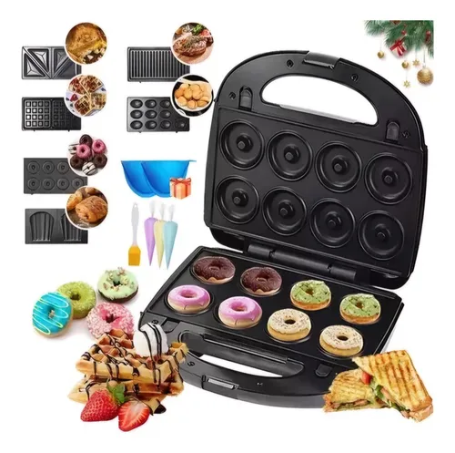 Maquina De 8 Mini Donas Mas Waflera Y Sandwichera 8 En 1