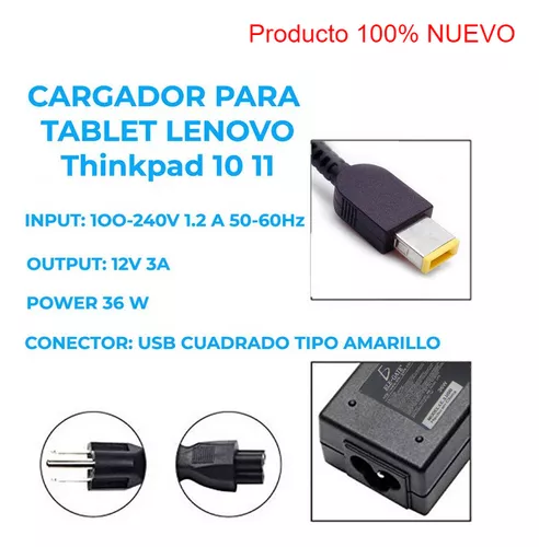 Cargador Nuevo Compatible para Lenovo Tablet Thinkpad 10 (20C3) 12v 3A  Square Mini