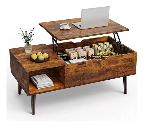 100cm Mesa De Centro Elevable Con Compartimento Color Marrón