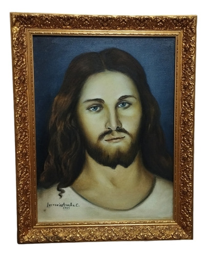 Cuadro Imagen Religiosa Jesucristo Pintado Al Óleo 47x37 Cm